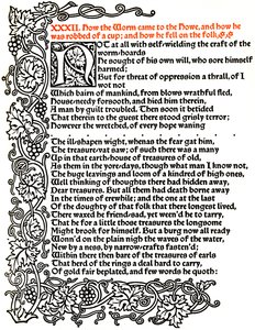 Kelmscott Press: Side fra The Tale of Beowulf Printed in the Troy Type, c.1895, 1914. af William Morris