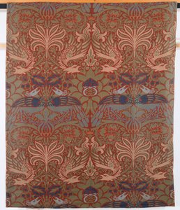Påfugl en drage, håndvævet twillgardin, Morris & Co., 1878 af William Morris