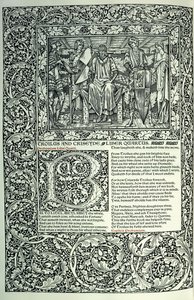 Scene from "Troilus and Criseyde", historiated initial "B", manuscript with full page-border, 1896dani af William Morris