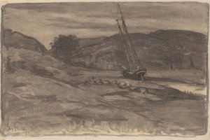 Strandet, 1875 (kul på vævet papir) af William Morris