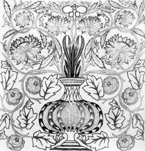 "The Flower Pot", broderet panel designet af William Morris (1834-96) og udført af May Morris (s/h tryk) af William Morris