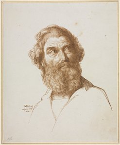 Hovedet af en skægget mand, der stirrer til venstre af William Mulready