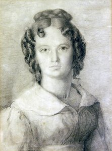 Portræt i buste af Charlotte Rolfe (blyant og farveblyant på papir) af William Mulready