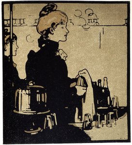 Young Woman Bartender, London - i "" Types of London"", af William Nicholson (1872-1949), red. Floury af William Nicholson
