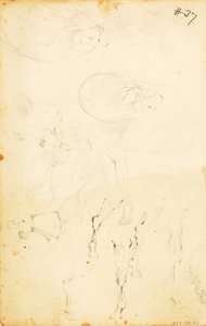 (Studier - figurer, træstamme, hest og rytter osv.) af William Page