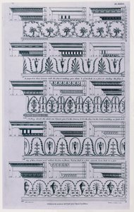 Designs for Cornices udgivet i 1788 af William Pain (c.1730-c.1790). 1783 sort/hvid gravering af William Pain