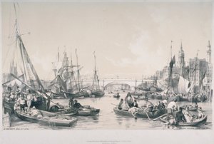 Udsigt over den nye London Bridge fra Themsens pool, 1841 af William Parrott