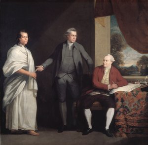Omai, Joseph Banks og Dr. Daniel Solander, c1775-6.