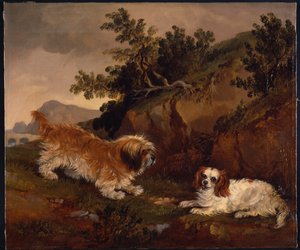 Landskab med spaniel og terrier af William Pascoe