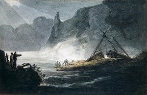 Rocky kystscene (akvarel på papir)