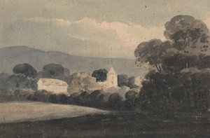 Landskab med en kirke blandt træer af William Pearson