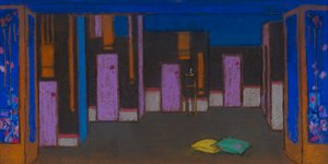 Sal med døre (scenografi til Alice i Eventyrland, 1915) af William Penhallow Henderson
