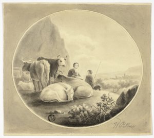 Hyrder, køer og får i landskabet af William Pether