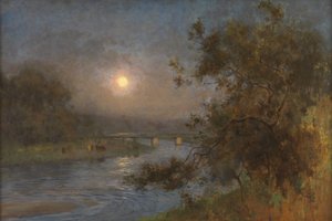 Mens Twilight forsvinder under Månen væk (olie på lærred) af William Playfair Dickson