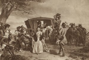 Familie holdt op af den franske landevejsmand Claude Duval (litho)