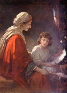 Maria og Jesusbarnet, Lukas 2, 39, 40 (farvelitografi) af William Pratt