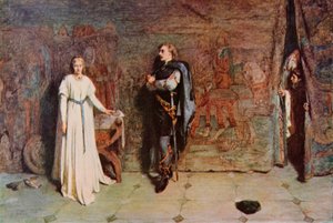 Shakespeare: Hamlet og Ophelia, Hamlet, akt III, Scene 1 (farve litho) af William Quiller (after) Orchardson