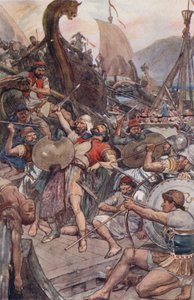 Den persiske admirals død i Salamis (farve litho)