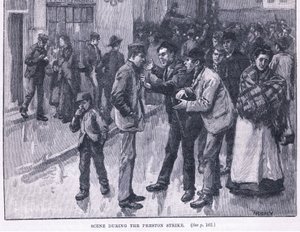Scene under Preston Strike 1856 AD af William Rainey