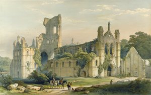 Kirkstall Abbey, set fra nordvest. - Fra "Monastic Ruins of Yorkshire", indgraveret af H. Hawkins