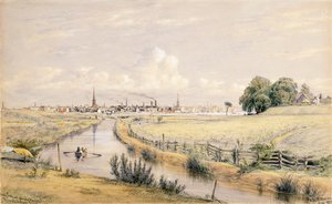 Jersey City med et glimt af New York fra Bergenskanalen, 1854 af William Rickarby Miller