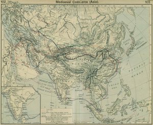Middelalderhandel Asien. Fra Det historiske atlas af William Robert Shepherd