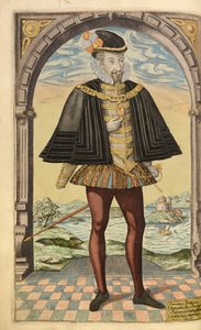 Emmanuel Philibert, hertug af Savoyen, fra Honor Military, and Civil, William Segar, pub. Robert Barker, London, 1602 (håndfarvet gravering)