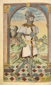 Godfrey Adelmar, fra nHonor Military, og Civill, William Segar, pub. Robert Barker, London, 1602 (håndfarvet gravering) af William Rogers