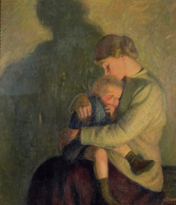 Mor og barn: Candlelight (olie på lærred)