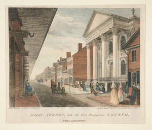 High Street, med First Presbyterian Church, Philadelphia af William Russell Birch