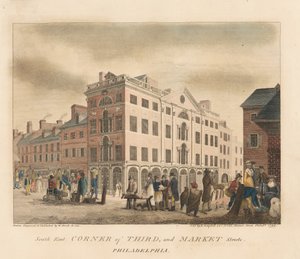 Det sydøstlige hjørne af Third Street og Market Street af William Russell Birch