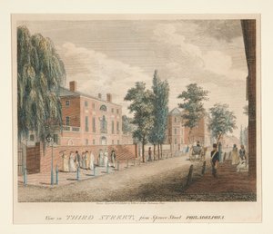 Udsigt over Third Street fra Spruce Street, Philadelphia af William Russell Birch