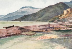 Italien og Frankrig, Roya-flodens udmunding (farvelitografi)