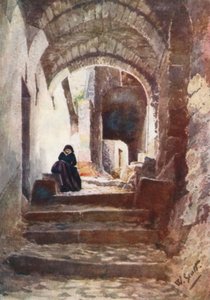 Gade i Apricale (farvelitografi)