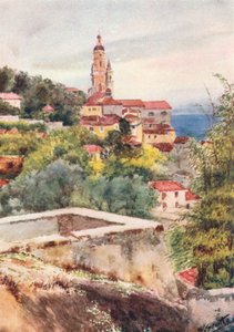 Den gamle kirke, Mentone (farvelitografi)
