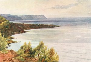 Udsigt fra Santa Croce mod Albenga, tidlig morgen (farvelitografi)