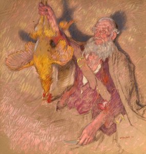 Study of a Man Holding a Cock for Highland Raiders, 1918 (olie på papir)