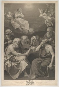 Kirkens læger konsulterer bøger og dokumenter og betragter Jomfruen, som ..., 1785