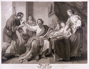 Alfred den Store deler sit brød med pilgrimmen, 1782 af William Sharpe