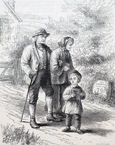 Et ældre ægtepar og deres barnebarn. Af William Small (1843-1929), en engelsk illustrator. 1880 (gravering) af William Small