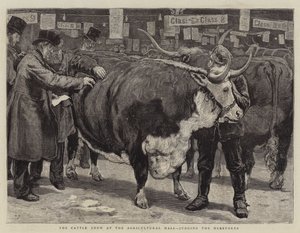 Kvægskuet i Landbrugshallen, der dømmer Herefords af William Small