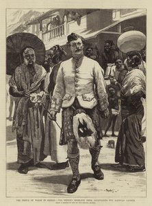 Prinsen af Wales på Ceylon, prinsens Highland Piper, der undrer sig over de indfødte i Kandyan af William Small