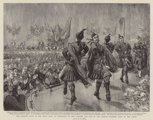 Banketten i Music Hall i Edinburgh til officerer og mænd fra de tyske krigsskibe, der ligger i Forth
