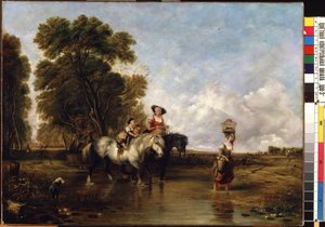 Ford krydsning (Gennem et vadested). Maleri af William I Shayer (1788-1879). Olie på lærred, 94,5 x 127,5 cm. 1800-tallets engelske skole. Statens M.K. Ciurlionis kunstmuseum, Kaunas (Litauen).