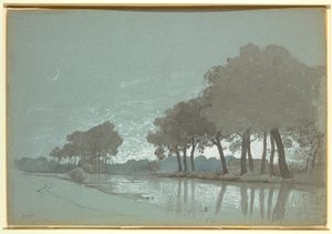 Tegning, Kanalscene nær Brugge, Belgien, 1875-80 af William Stanley Haseltine