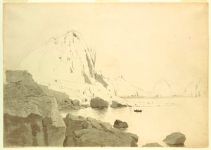 Tegning, Udsigt over Capri, Italien, med den sydlige kyst og Faraglione, ca. 1865 af William Stanley Haseltine