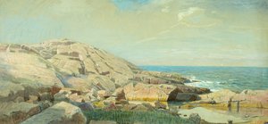 Maine -kysten ved solnedgang (blandede medier på papir)