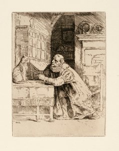Montaigne og katten. Illustration af Izaak Walton og Charles Cotton fra The Compleat Agler af William Strang