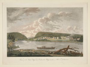 Udsigt over Water Gap og Columbian Glassworks, River Delaware af William Strickland