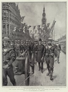 Flådeafdelingen i spidsen for processionen i Stranden af William T. Maud